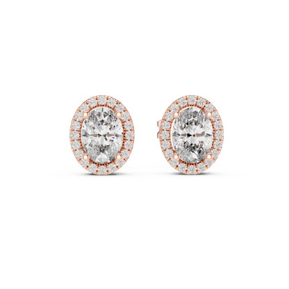 Shining Oval Cut Halo Diamond Stud Earrings – Minimal Yet Royal - Gala Edition Oval Halo Diamond Stud Earrings – Red Carpet Look