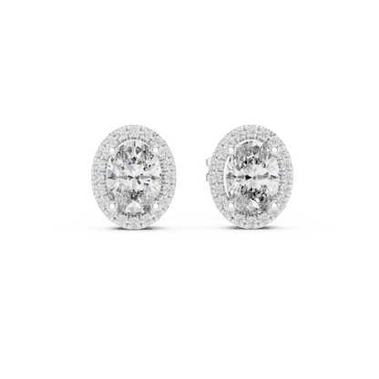 Shining Oval Cut Halo Diamond Stud Earrings – Minimal Yet Royal - Gala Edition Oval Halo Diamond Stud Earrings – Red Carpet Look