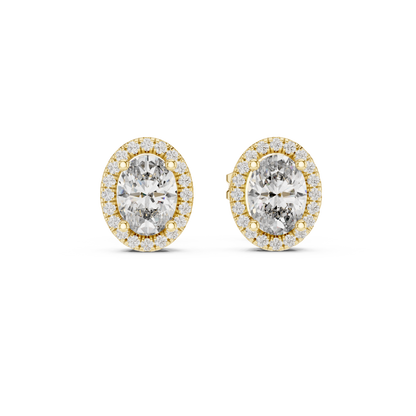 Shining Oval Cut Halo Diamond Stud Earrings – Minimal Yet Royal - Gala Edition Oval Halo Diamond Stud Earrings – Red Carpet Look
