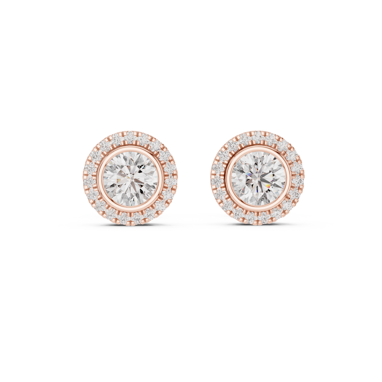 Palace Collection Halo Diamond Stud Earrings – Luxe Round Cut - Empire Halo Diamond Stud Earrings – Luxury Heritage Look