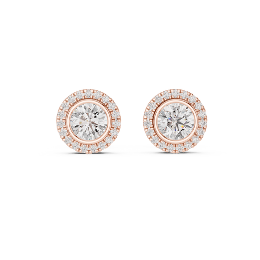 Palace Collection Halo Diamond Stud Earrings – Luxe Round Cut - Empire Halo Diamond Stud Earrings – Luxury Heritage Look