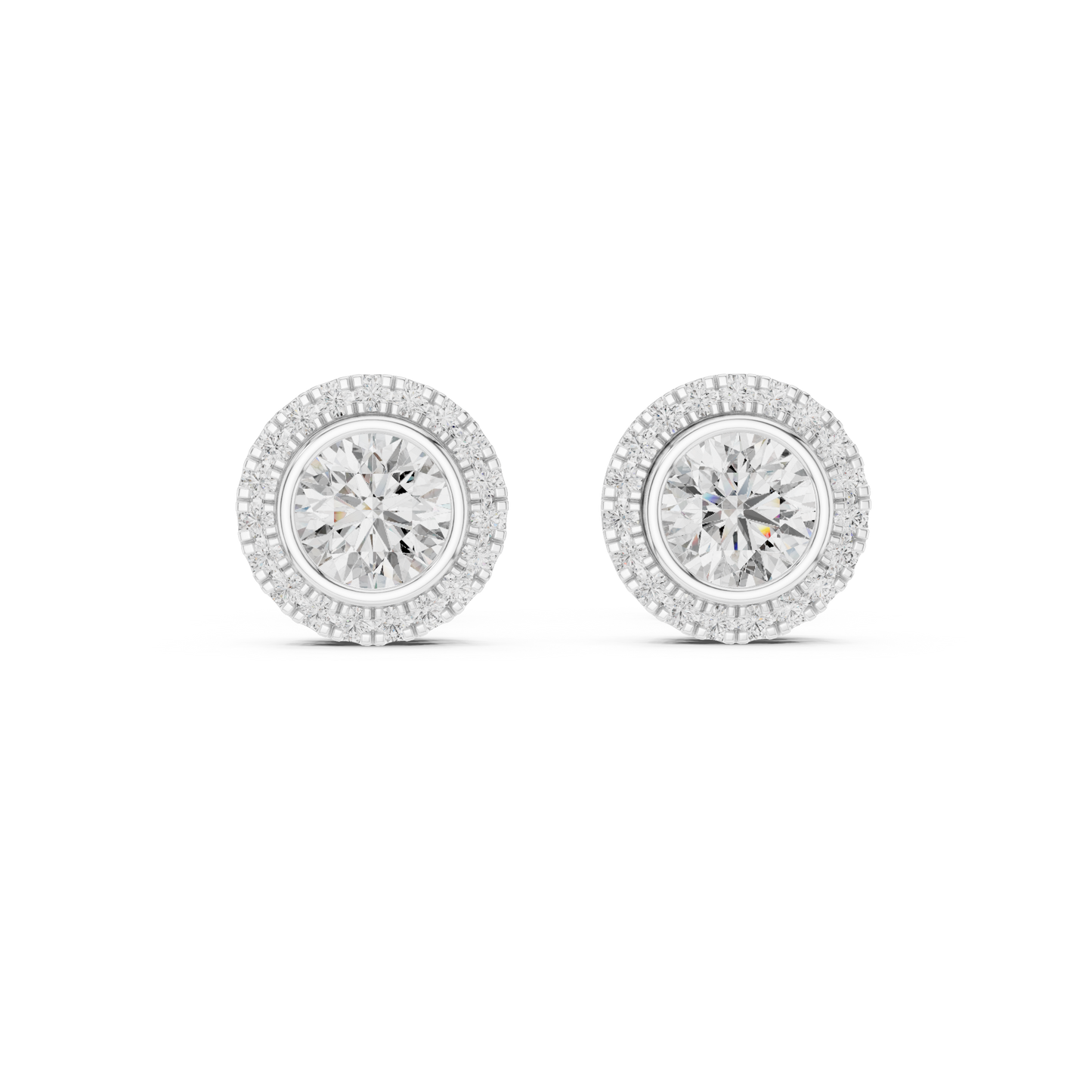 Palace Collection Halo Diamond Stud Earrings – Luxe Round Cut - Empire Halo Diamond Stud Earrings – Luxury Heritage Look