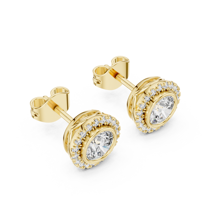 Palace Collection Halo Diamond Stud Earrings – Luxe Round Cut - Empire Halo Diamond Stud Earrings – Luxury Heritage Look