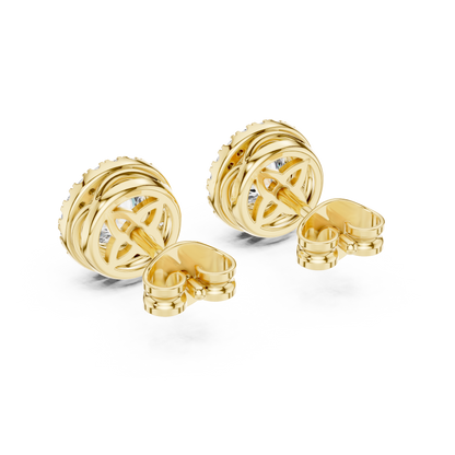 Palace Collection Halo Diamond Stud Earrings – Luxe Round Cut - Empire Halo Diamond Stud Earrings – Luxury Heritage Look