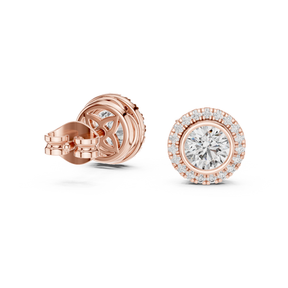 Palace Collection Halo Diamond Stud Earrings – Luxe Round Cut - Empire Halo Diamond Stud Earrings – Luxury Heritage Look