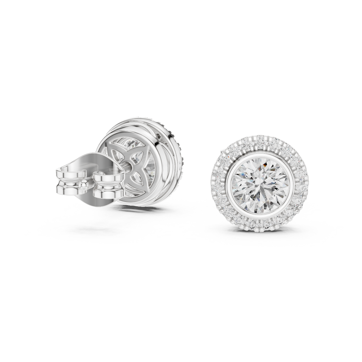 Palace Collection Halo Diamond Stud Earrings – Luxe Round Cut - Empire Halo Diamond Stud Earrings – Luxury Heritage Look