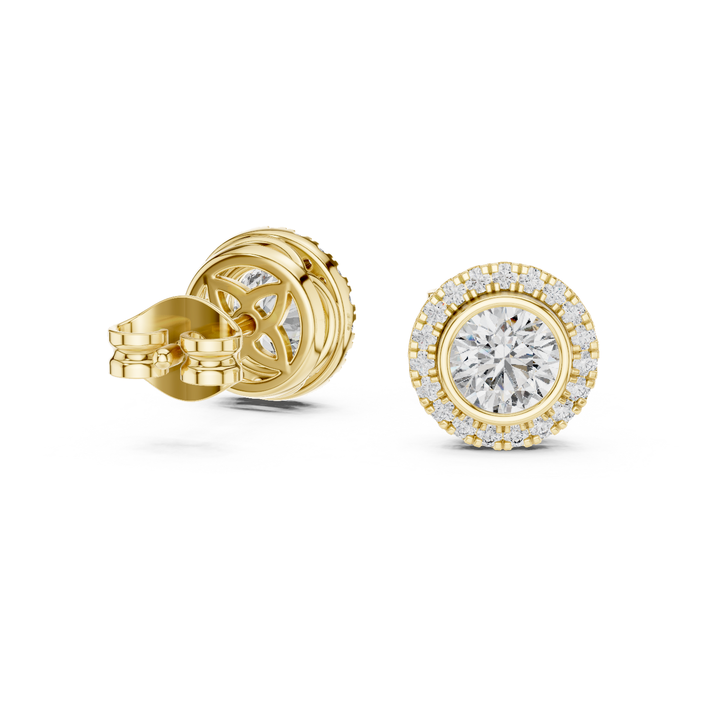 Palace Collection Halo Diamond Stud Earrings – Luxe Round Cut - Empire Halo Diamond Stud Earrings – Luxury Heritage Look