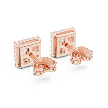 Subtle Opulence Princess Cut Diamond Halo Studs - Understated Majesty Square Diamond Halo Studs - Absolute Brilliance Princess Cut Diamond Stud Earrings