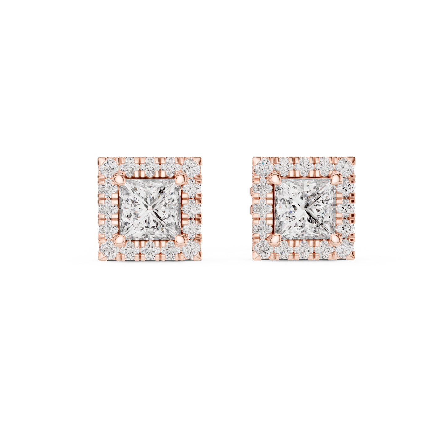 Subtle Opulence Princess Cut Diamond Halo Studs - Understated Majesty Square Diamond Halo Studs - Absolute Brilliance Princess Cut Diamond Stud Earrings