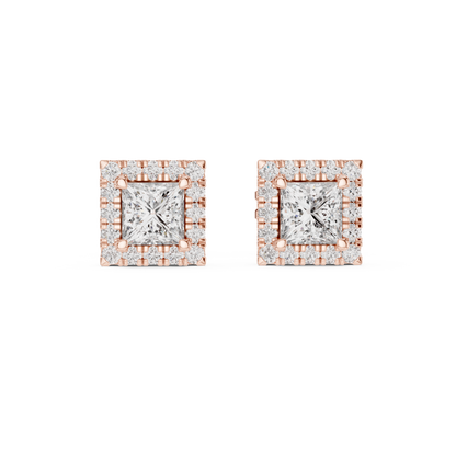 Subtle Opulence Princess Cut Diamond Halo Studs - Understated Majesty Square Diamond Halo Studs - Absolute Brilliance Princess Cut Diamond Stud Earrings