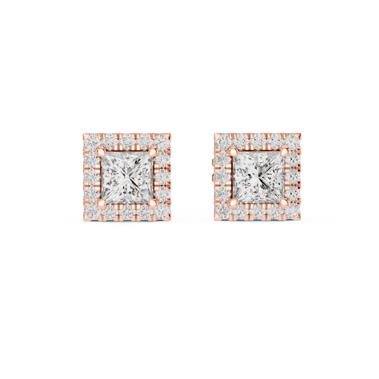 Subtle Opulence Princess Cut Diamond Halo Studs - Understated Majesty Square Diamond Halo Studs - Absolute Brilliance Princess Cut Diamond Stud Earrings
