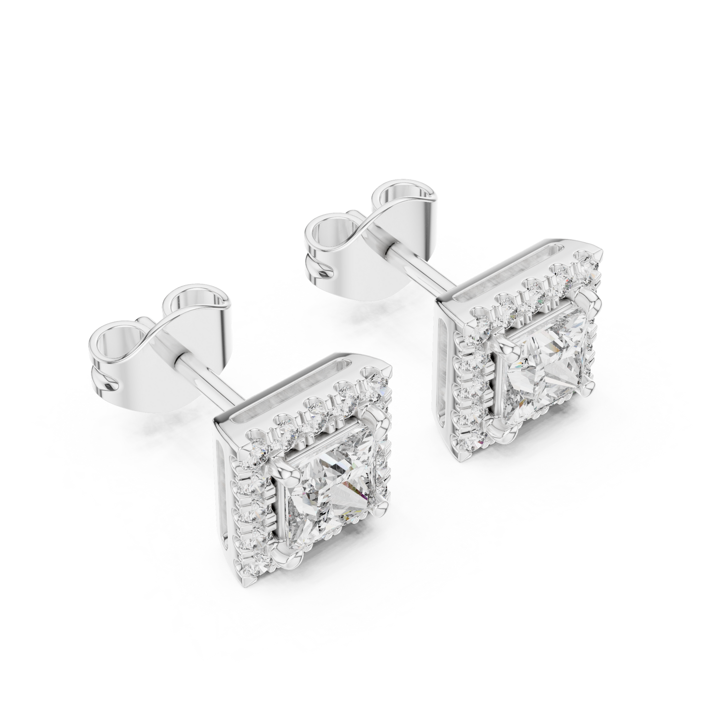 Subtle Opulence Princess Cut Diamond Halo Studs - Understated Majesty Square Diamond Halo Studs - Absolute Brilliance Princess Cut Diamond Stud Earrings