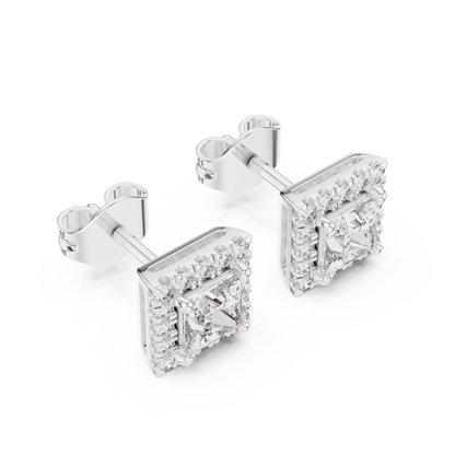 Subtle Opulence Princess Cut Diamond Halo Studs - Understated Majesty Square Diamond Halo Studs - Absolute Brilliance Princess Cut Diamond Stud Earrings