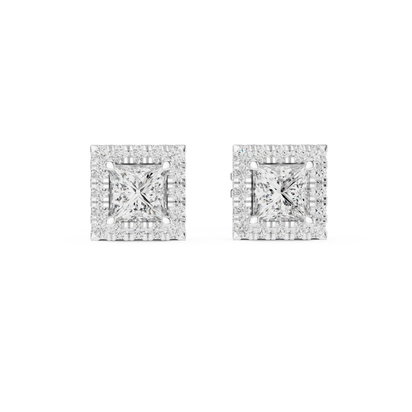 Subtle Opulence Princess Cut Diamond Halo Studs - Understated Majesty Square Diamond Halo Studs - Absolute Brilliance Princess Cut Diamond Stud Earrings
