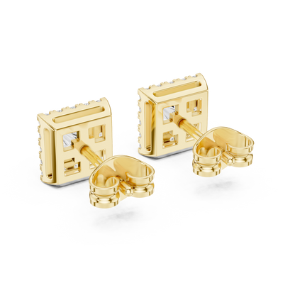 Subtle Opulence Princess Cut Diamond Halo Studs - Understated Majesty Square Diamond Halo Studs - Absolute Brilliance Princess Cut Diamond Stud Earrings
