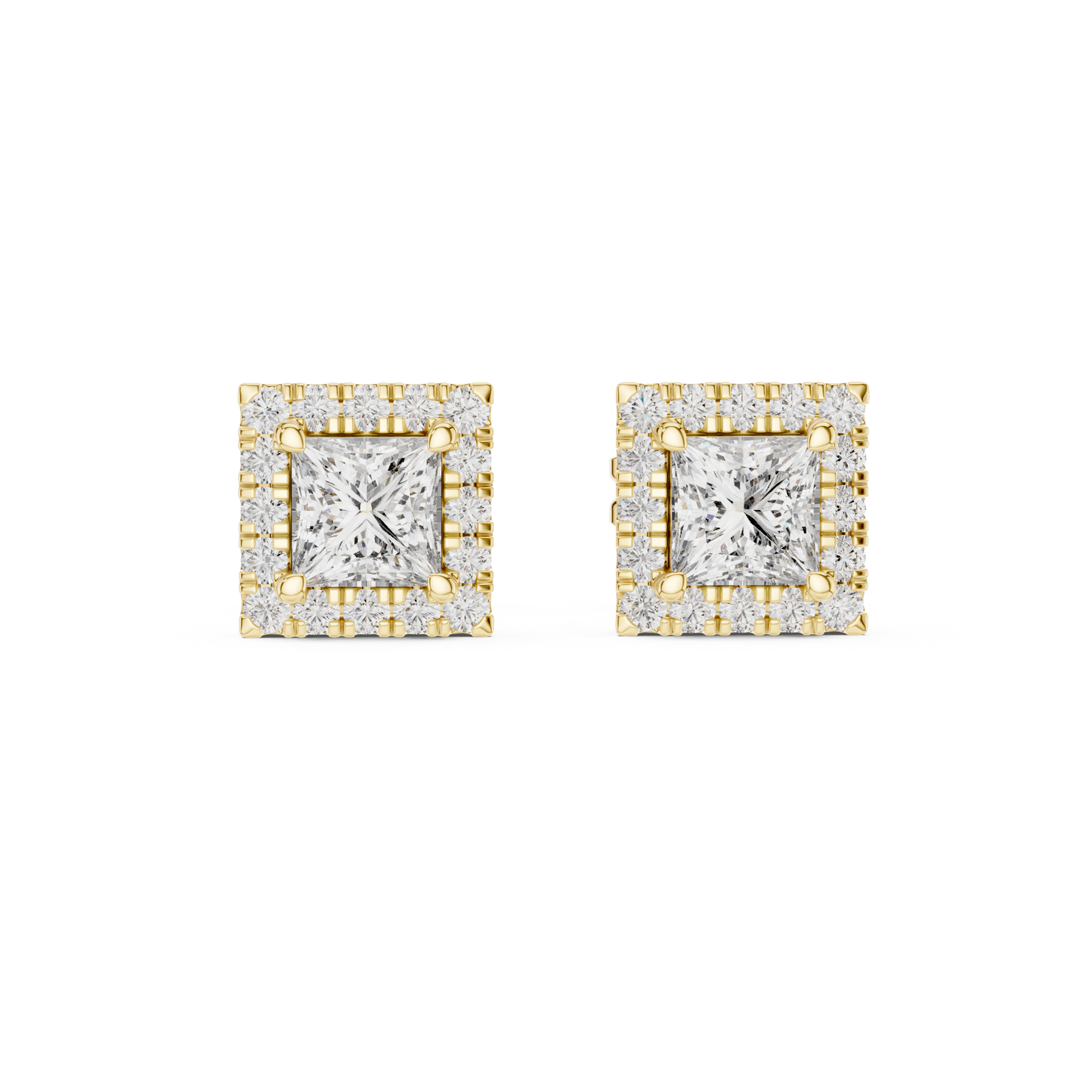Subtle Opulence Princess Cut Diamond Halo Studs - Understated Majesty Square Diamond Halo Studs - Absolute Brilliance Princess Cut Diamond Stud Earrings