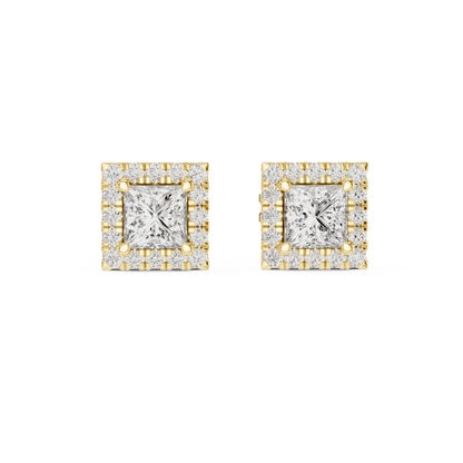Subtle Opulence Princess Cut Diamond Halo Studs - Understated Majesty Square Diamond Halo Studs - Absolute Brilliance Princess Cut Diamond Stud Earrings