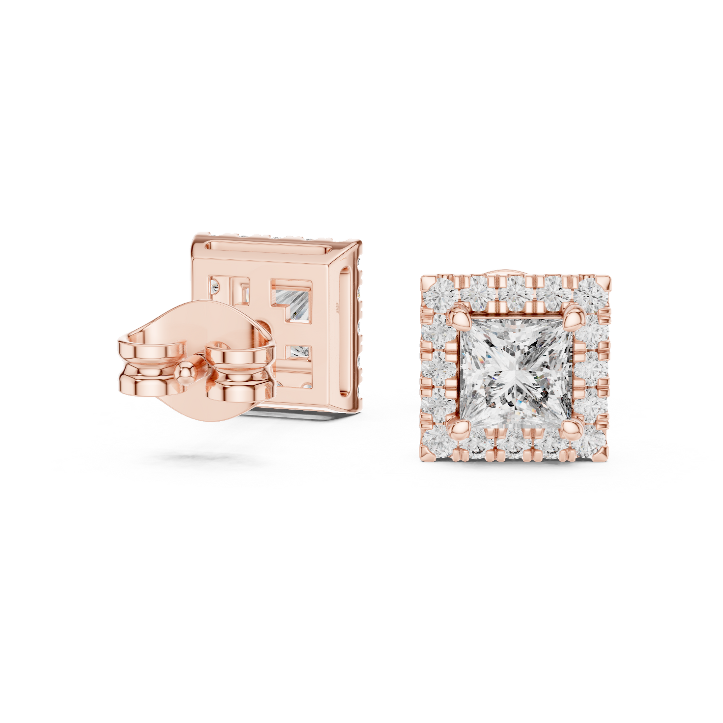 Subtle Opulence Princess Cut Diamond Halo Studs - Understated Majesty Square Diamond Halo Studs - Absolute Brilliance Princess Cut Diamond Stud Earrings