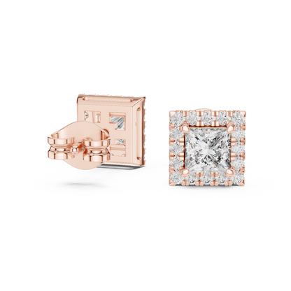 Subtle Opulence Princess Cut Diamond Halo Studs - Understated Majesty Square Diamond Halo Studs - Absolute Brilliance Princess Cut Diamond Stud Earrings