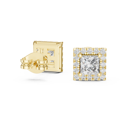 Subtle Opulence Princess Cut Diamond Halo Studs - Understated Majesty Square Diamond Halo Studs - Absolute Brilliance Princess Cut Diamond Stud Earrings