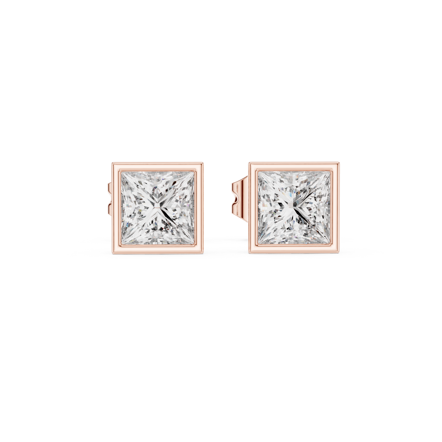 Princess Cut Diamond Stud Earrings in Bezel Setting – Minimal Luxury Everyday Earrings