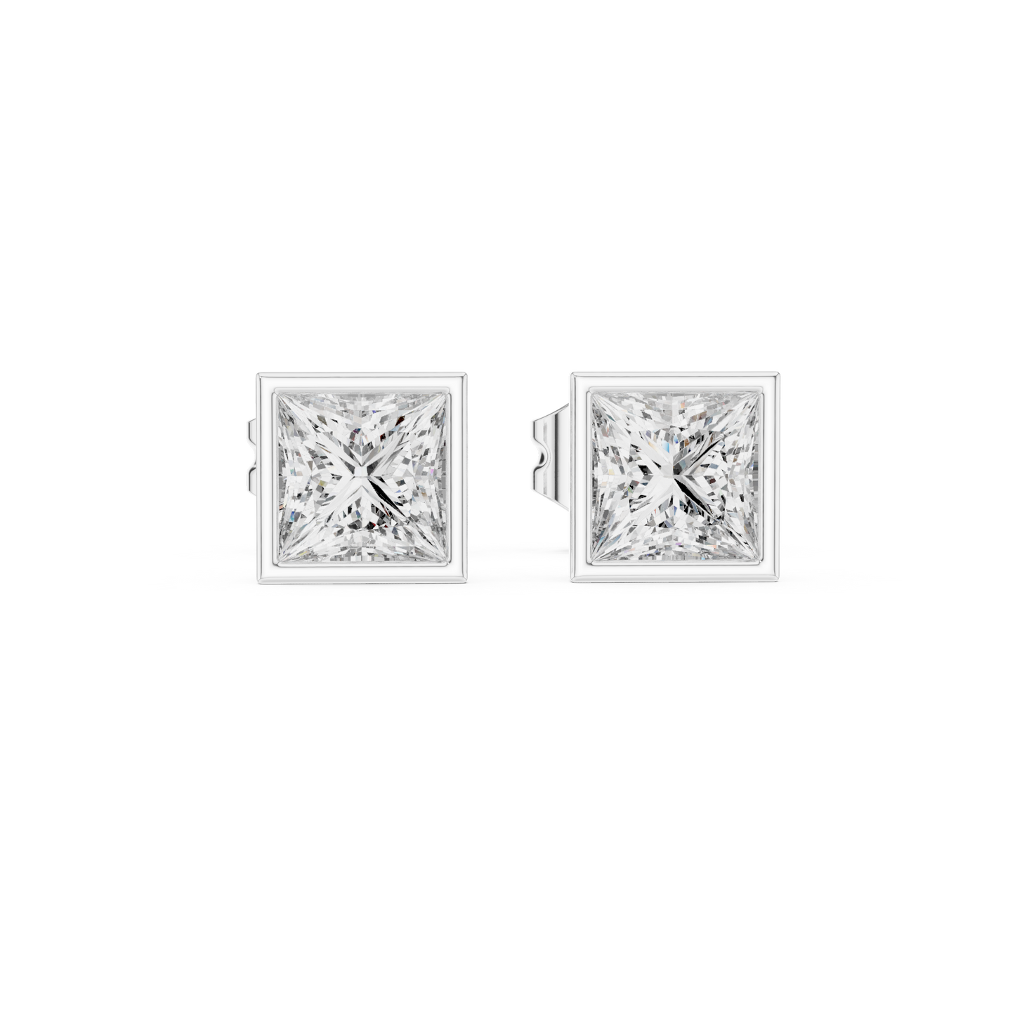 Princess Cut Diamond Stud Earrings in Bezel Setting – Minimal Luxury Everyday Earrings
