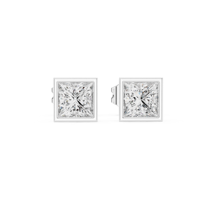 Princess Cut Diamond Stud Earrings in Bezel Setting – Minimal Luxury Everyday Earrings