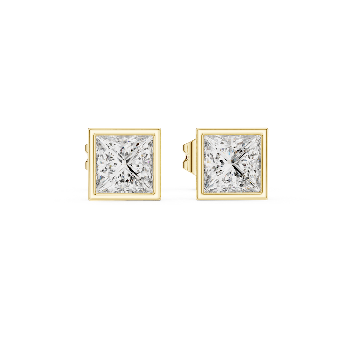 Princess Cut Diamond Stud Earrings in Bezel Setting – Minimal Luxury Everyday Earrings
