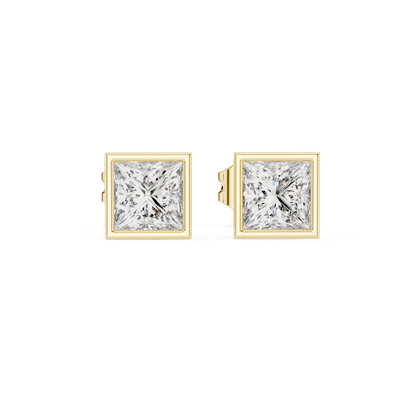 Princess Cut Diamond Stud Earrings in Bezel Setting – Minimal Luxury Everyday Earrings