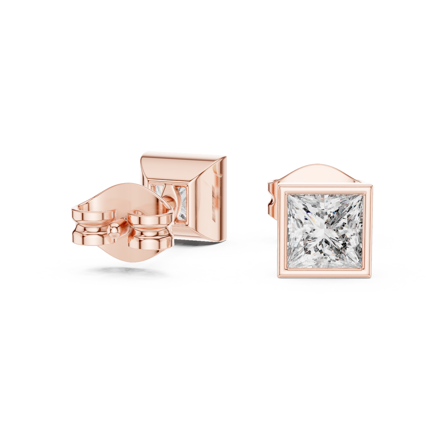 Princess Cut Diamond Stud Earrings in Bezel Setting – Minimal Luxury Everyday Earrings