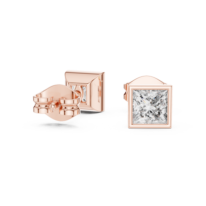 Princess Cut Diamond Stud Earrings in Bezel Setting – Minimal Luxury Everyday Earrings