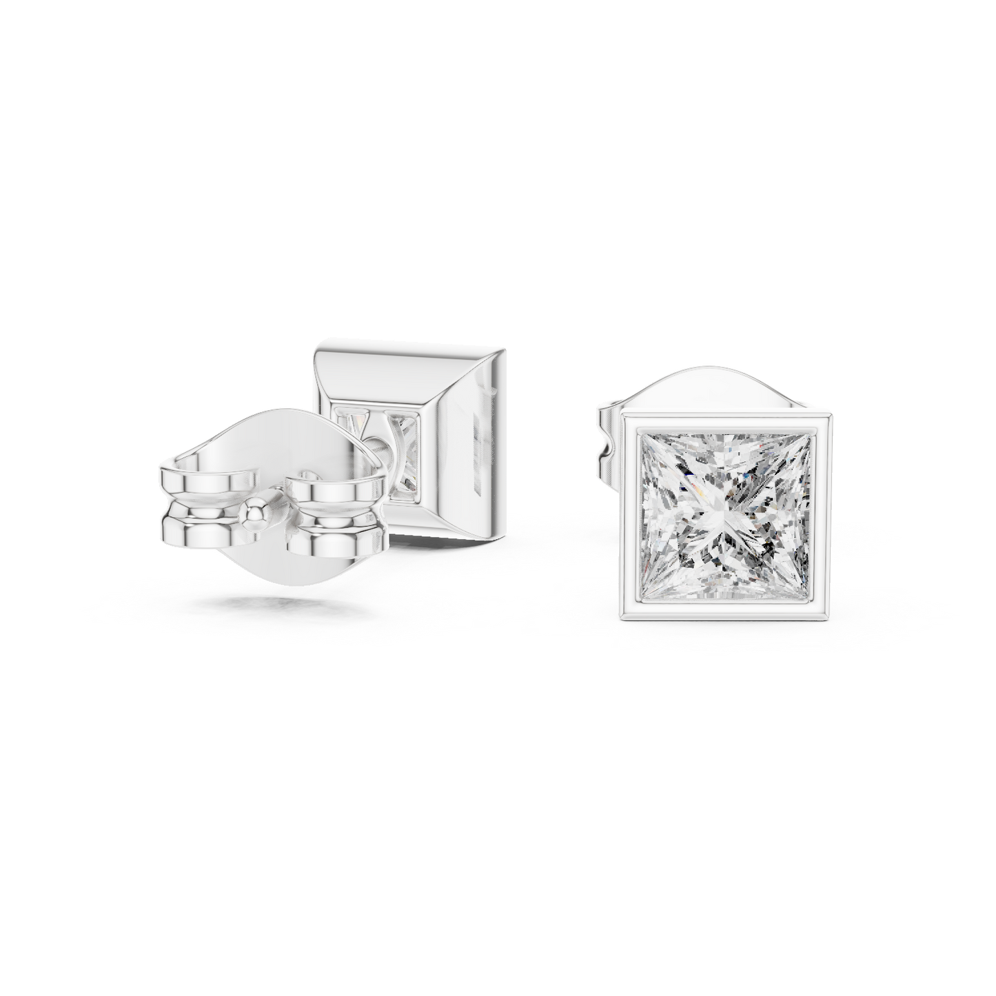 Princess Cut Diamond Stud Earrings in Bezel Setting – Minimal Luxury Everyday Earrings