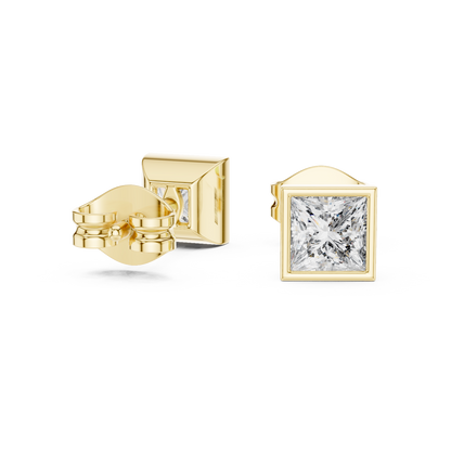 Princess Cut Diamond Stud Earrings in Bezel Setting – Minimal Luxury Everyday Earrings