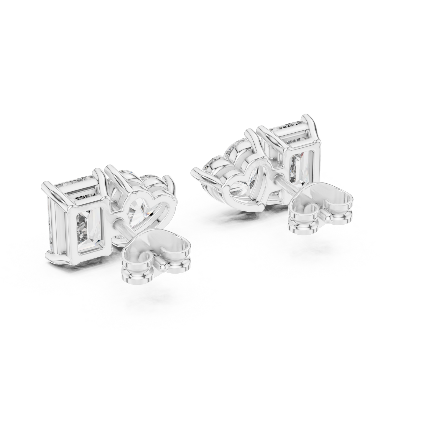 Exclusive Two-Stone Diamond Earrings | Heart & Emerald Cut Design - Couture Heart & Emerald Diamond Stud Earrings | Luxury Bridal Jewelry