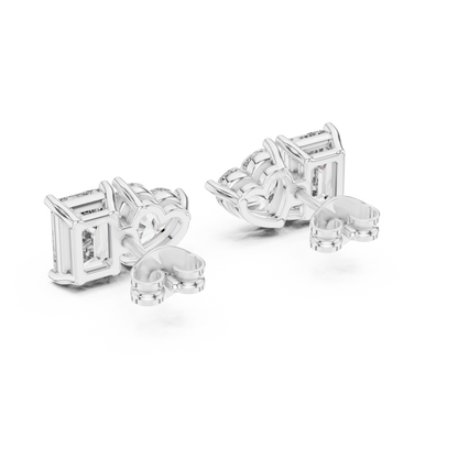 Exclusive Two-Stone Diamond Earrings | Heart & Emerald Cut Design - Couture Heart & Emerald Diamond Stud Earrings | Luxury Bridal Jewelry