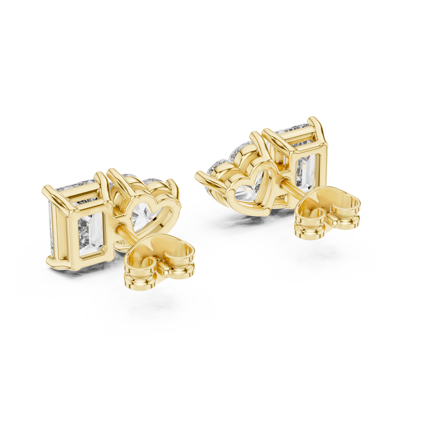 Exclusive Two-Stone Diamond Earrings | Heart & Emerald Cut Design - Couture Heart & Emerald Diamond Stud Earrings | Luxury Bridal Jewelry