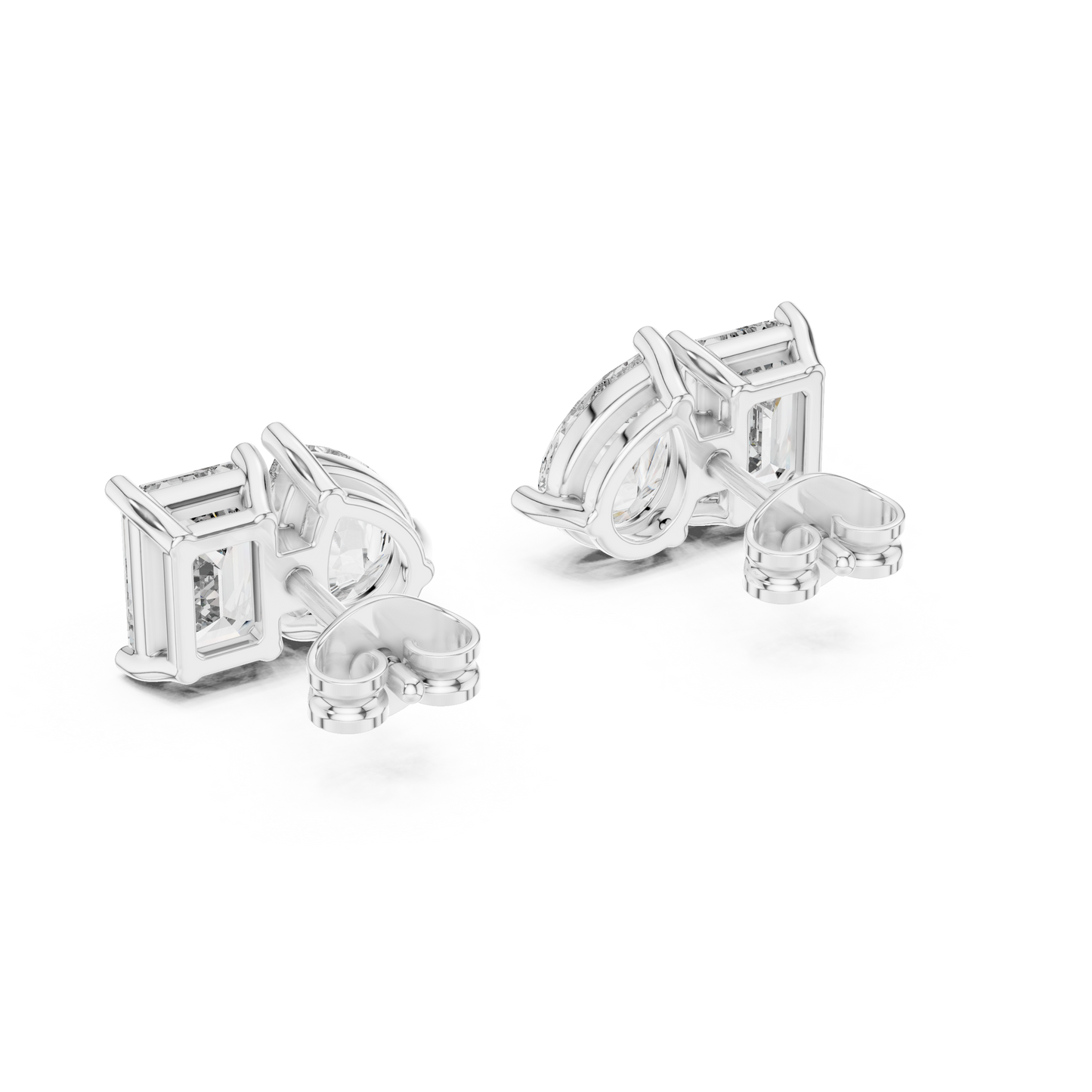 Two Stone Diamond Stud Earrings – Emerald Cut & Pear Cut Elegant Daily Luxury - Designer Emerald Cut Diamond Stud Earrings – Clean, Bold & Timeless