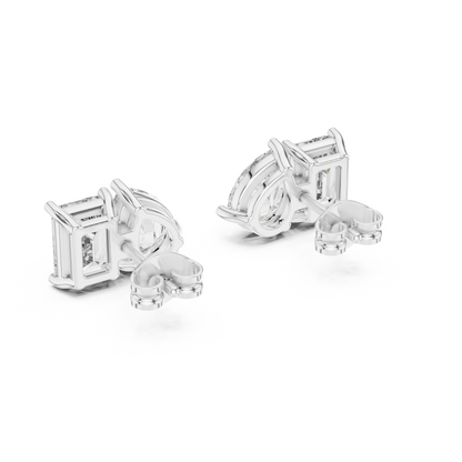 Two Stone Diamond Stud Earrings – Emerald Cut & Pear Cut Elegant Daily Luxury - Designer Emerald Cut Diamond Stud Earrings – Clean, Bold & Timeless