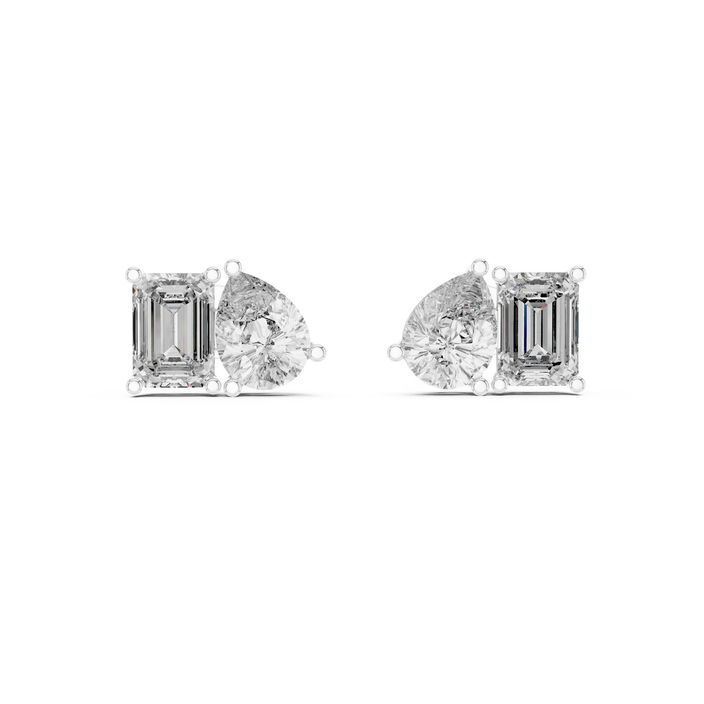 Two Stone Diamond Stud Earrings – Emerald Cut & Pear Cut Elegant Daily Luxury - Designer Emerald Cut Diamond Stud Earrings – Clean, Bold & Timeless