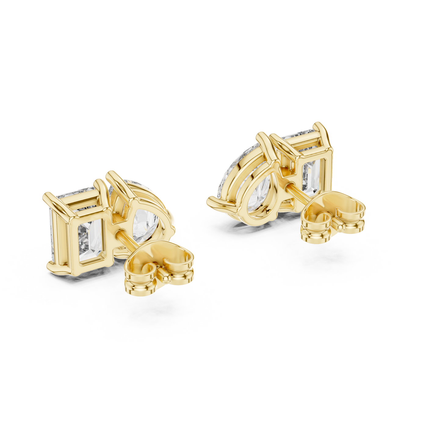 Two Stone Diamond Stud Earrings – Emerald Cut & Pear Cut Elegant Daily Luxury - Designer Emerald Cut Diamond Stud Earrings – Clean, Bold & Timeless