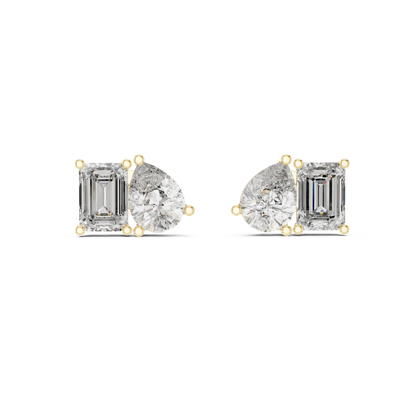 Two Stone Diamond Stud Earrings – Emerald Cut & Pear Cut Elegant Daily Luxury - Designer Emerald Cut Diamond Stud Earrings – Clean, Bold & Timeless