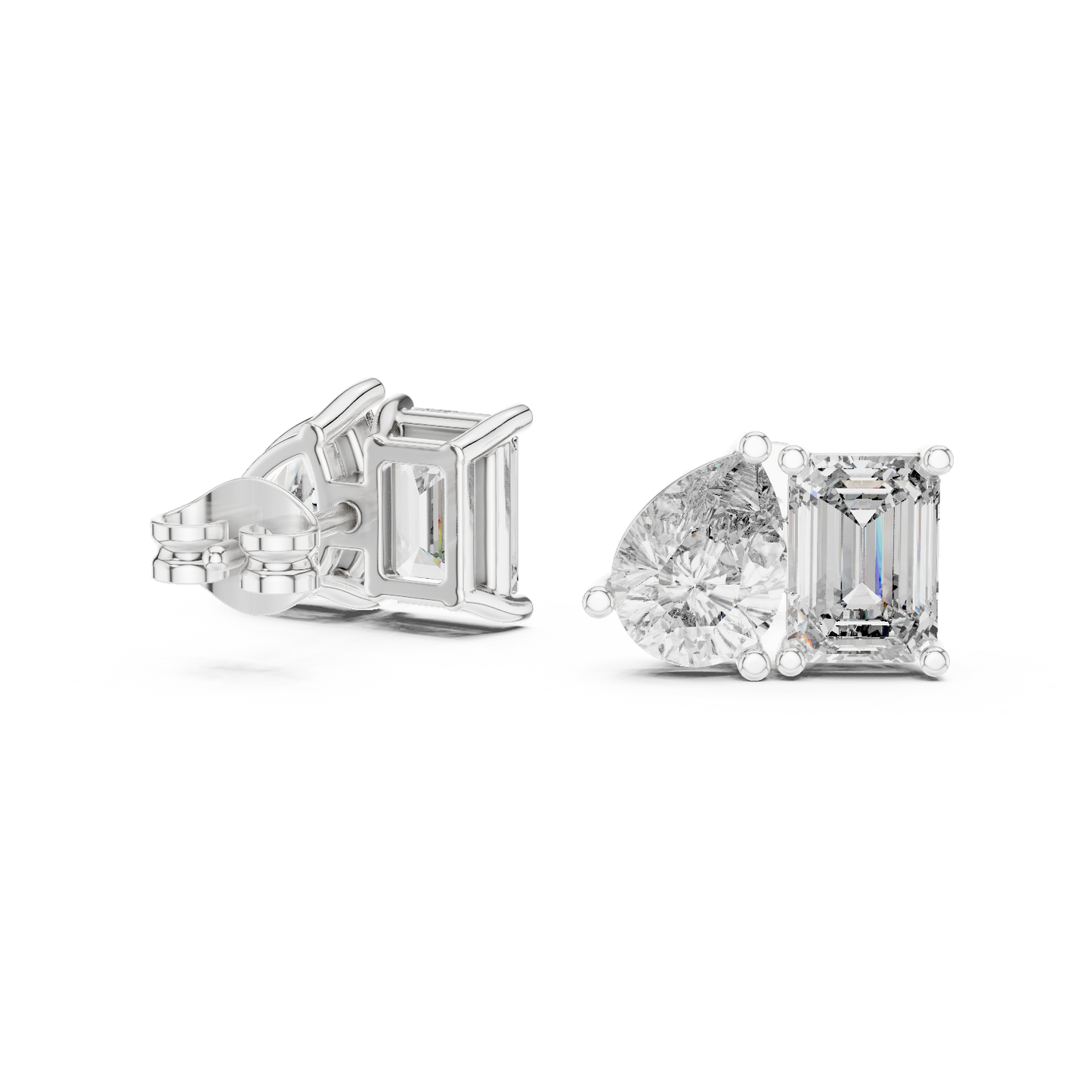 Two Stone Diamond Stud Earrings – Emerald Cut & Pear Cut Elegant Daily Luxury - Designer Emerald Cut Diamond Stud Earrings – Clean, Bold & Timeless