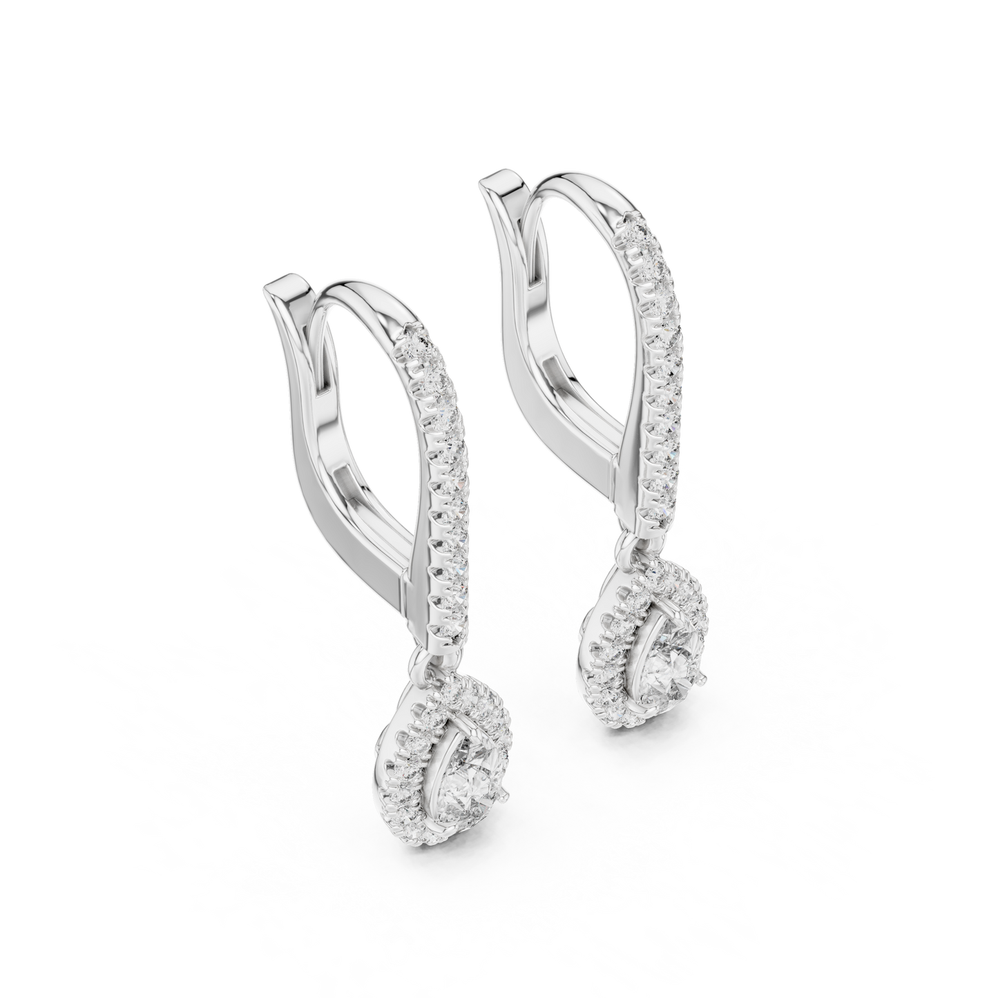 Pear Cut Diamond Drop Earrings in Silver– Luxury Halo Dangle Earrings for Women - Teardrop Diamond Halo Earrings – Bridal Lever Back Earrings in Silver Rose Plated