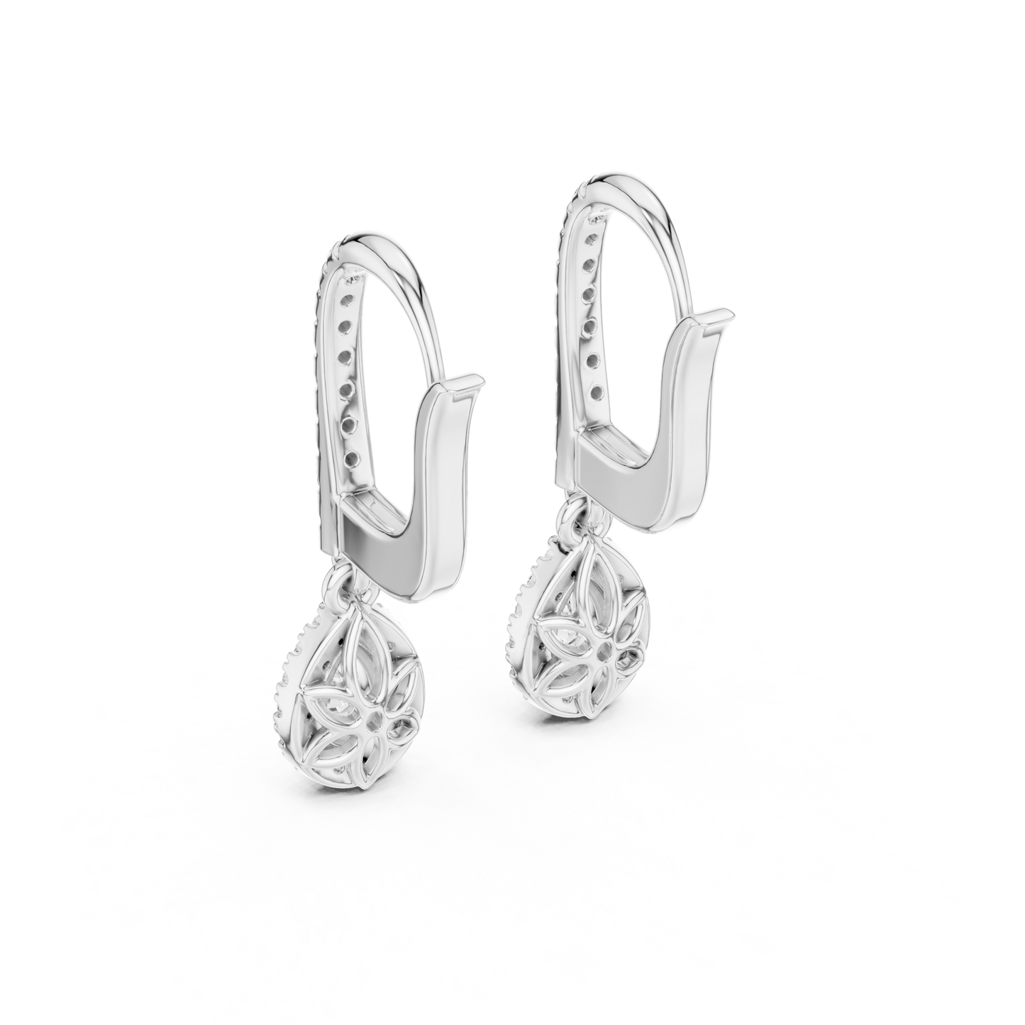 Pear Cut Diamond Drop Earrings in Silver– Luxury Halo Dangle Earrings for Women - Teardrop Diamond Halo Earrings – Bridal Lever Back Earrings in Silver Rose Plated