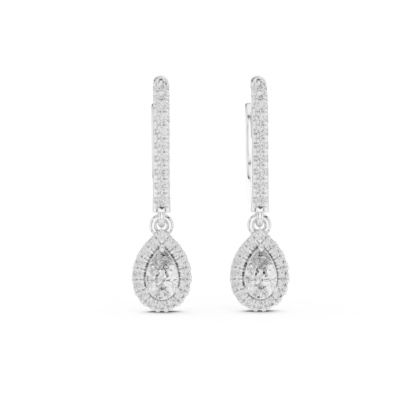 Pear Cut Diamond Drop Earrings in Silver– Luxury Halo Dangle Earrings for Women - Teardrop Diamond Halo Earrings – Bridal Lever Back Earrings in Silver Rose Plated