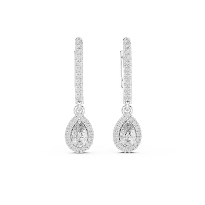 Pear Cut Diamond Drop Earrings in Silver– Luxury Halo Dangle Earrings for Women - Teardrop Diamond Halo Earrings – Bridal Lever Back Earrings in Silver Rose Plated