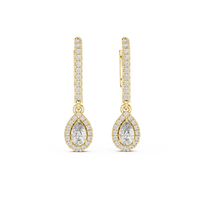 Pear Cut Diamond Drop Earrings in Silver– Luxury Halo Dangle Earrings for Women - Teardrop Diamond Halo Earrings – Bridal Lever Back Earrings in Silver Rose Plated