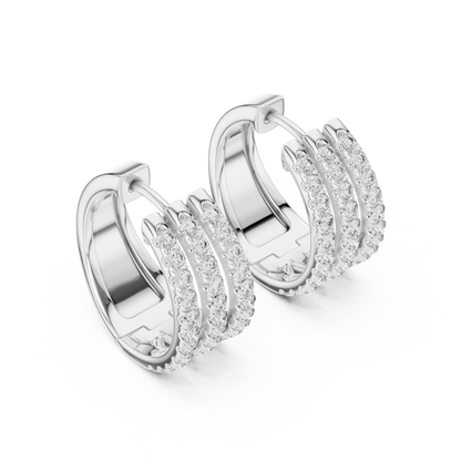 Luxury Triple Row Diamond Huggie Hoop Earrings in 14K Gold - Pavé Set Diamond Huggie Earrings – Minimalist Everyday Luxury - Rare Design Triple Line Diamond Hoop Earrings – Statement Luxury