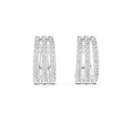 Luxury Triple Row Diamond Huggie Hoop Earrings in 14K Gold - Pavé Set Diamond Huggie Earrings – Minimalist Everyday Luxury - Rare Design Triple Line Diamond Hoop Earrings – Statement Luxury