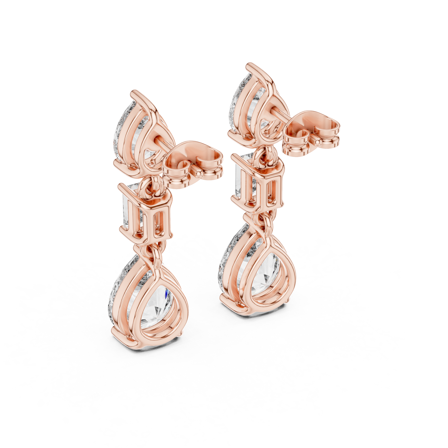 Pear & Emerald Cut Diamond Drop Earrings – Luxury Bridal Three Stone Dangle Earrings - Heritage Pear Diamond Dangle Earrings – Elevated Three Stone Design